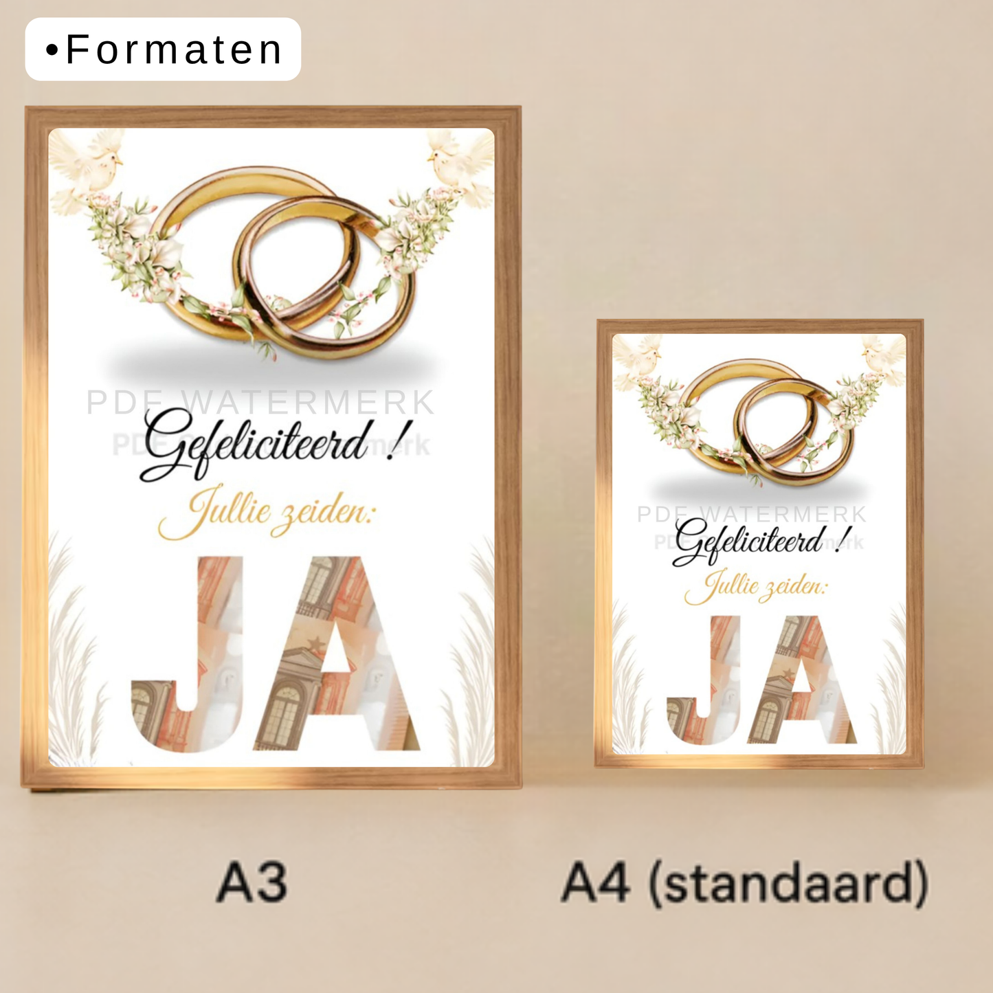 Trouwcadeau met geld in fotolijst - Gefeliciteerd