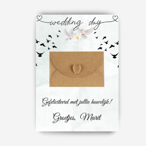 geldcadeau in een kaartje om origineel verpakt te geven op een bruiloft