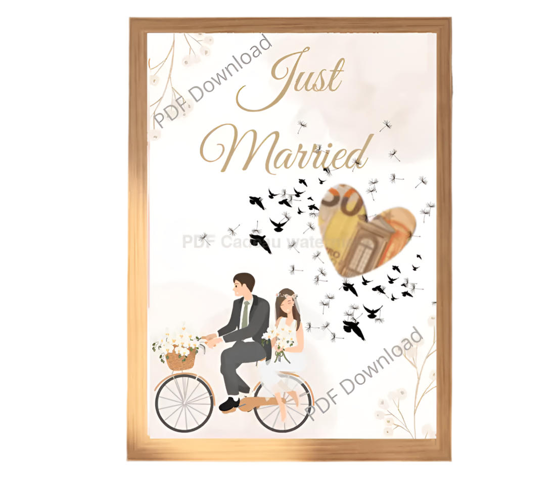 Geld cadeau bruiloft origineel verpakken met ons just married geld cadeau
