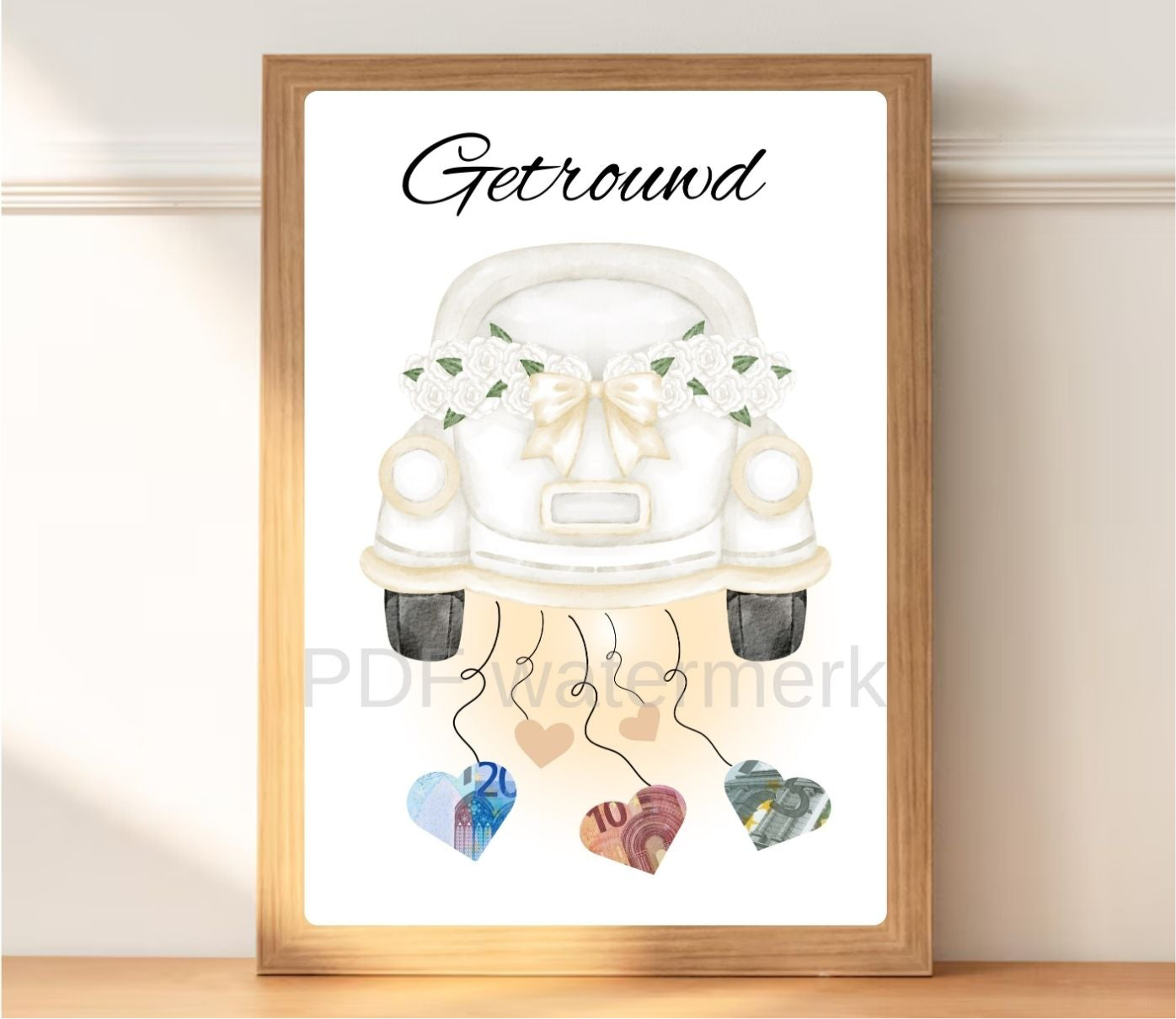 Bruiloft auto met geld cadeau