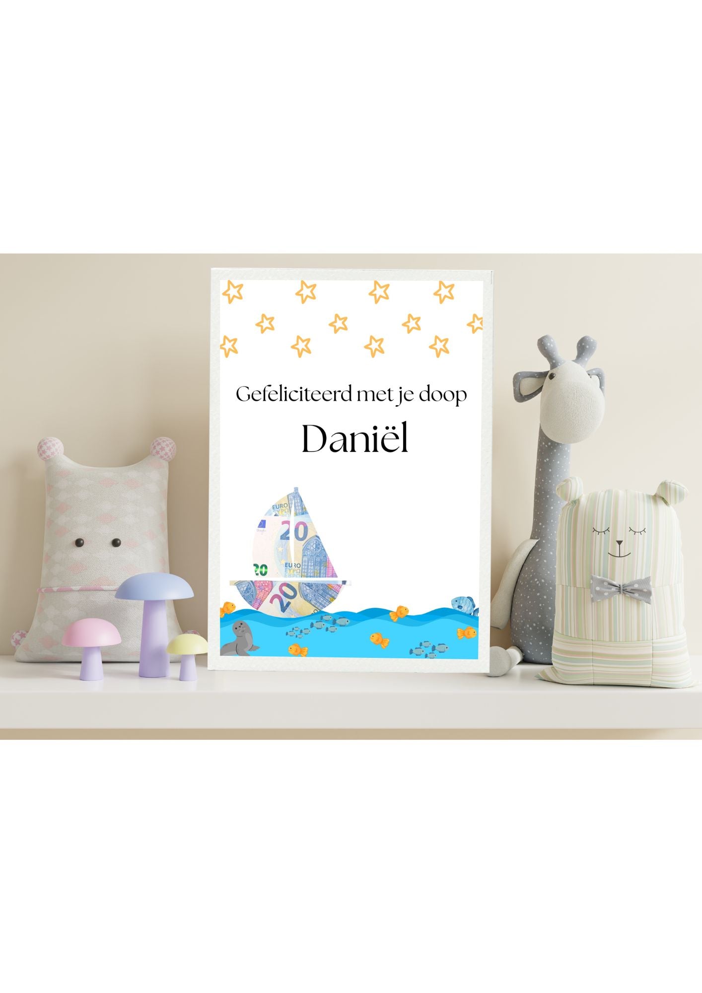 Fotolijst geld doop cadeau voor een jongen of meisje
