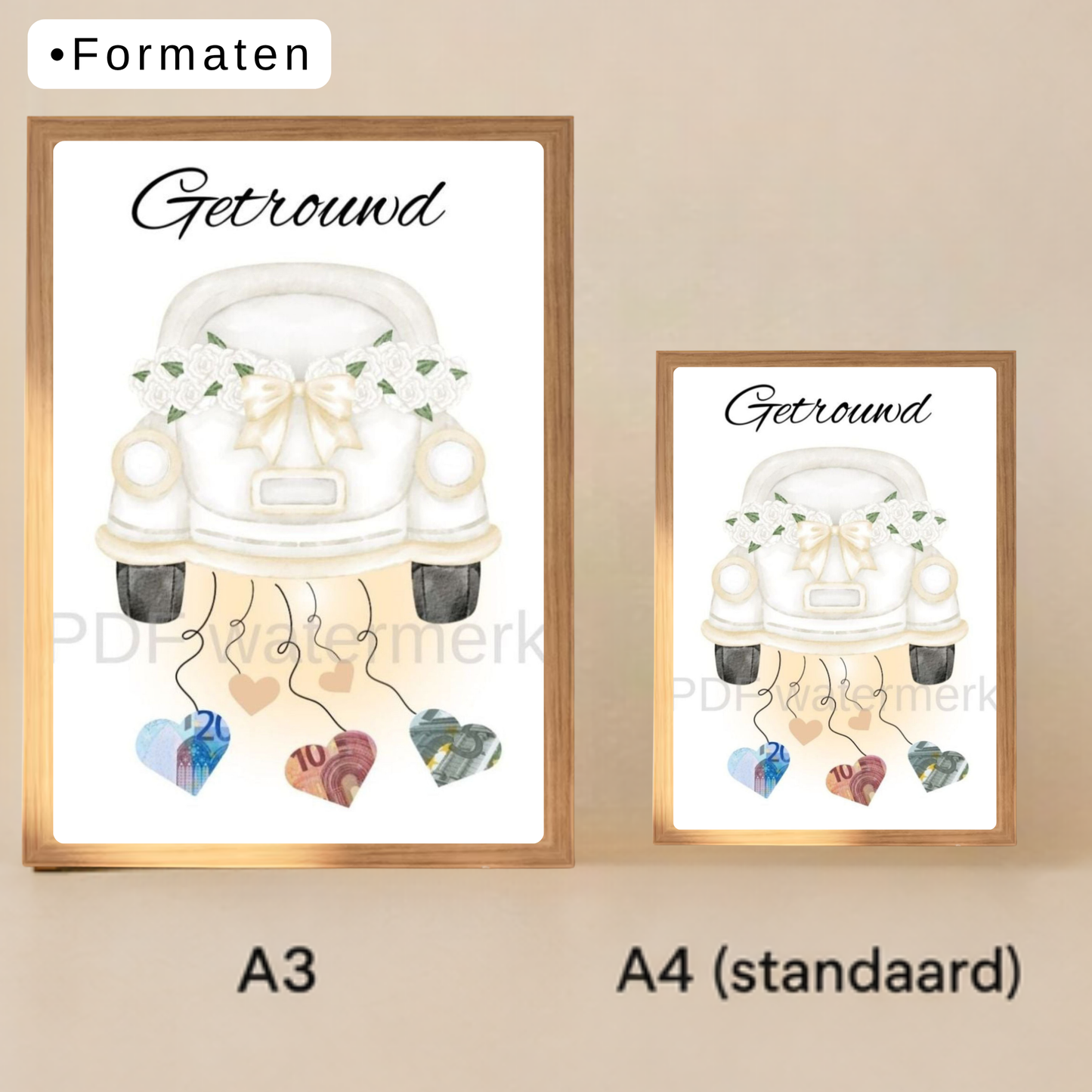 Leuk verpakt geld cadeau in fotolijst bruiloft