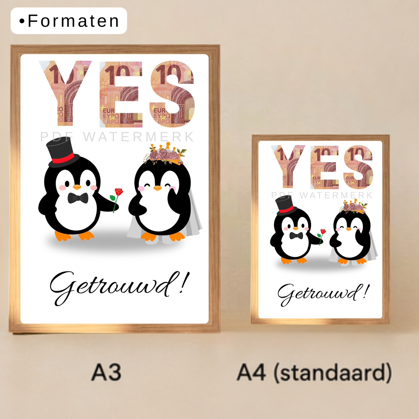 Fotolijst geldcadeau - Yes, getrouwd! - origineel cadeau voor het huwelijk gefeliciteerd