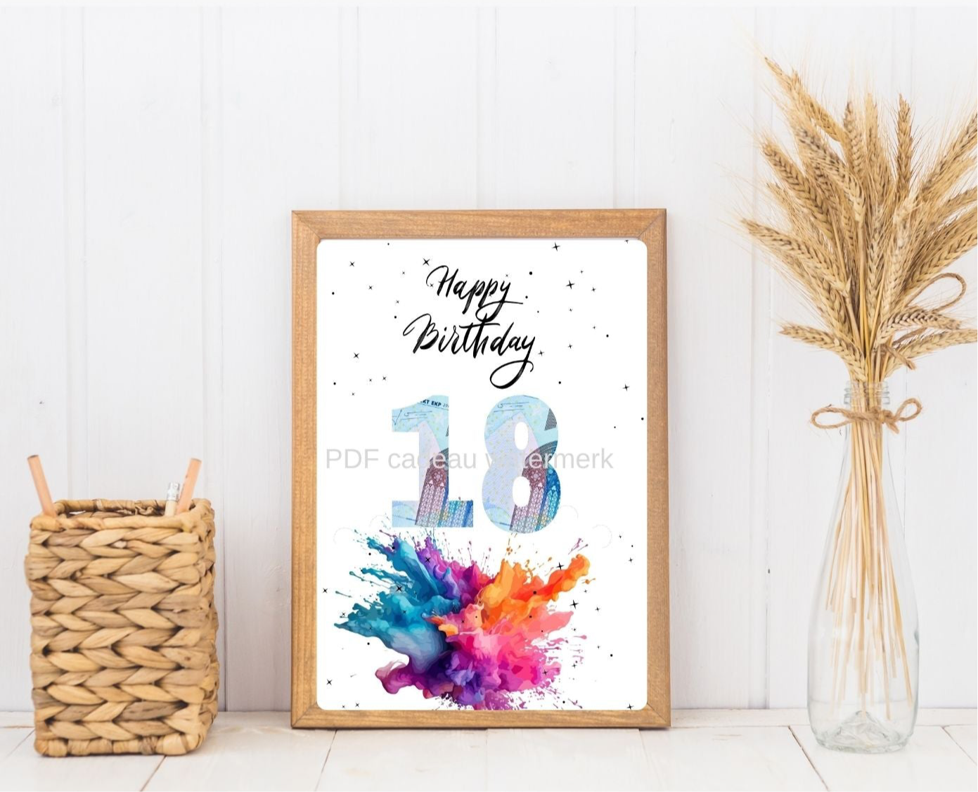 Geld cadeau 18 jaar geven in fotolijst cadeau met geld