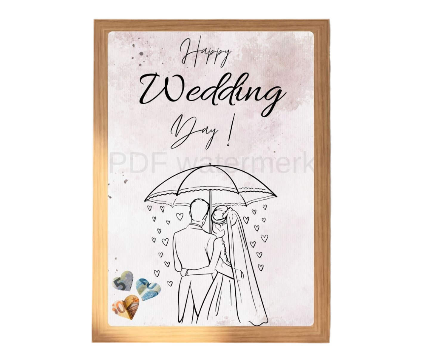 Geld cadeau huwelijk en bruiloft in fotolijst