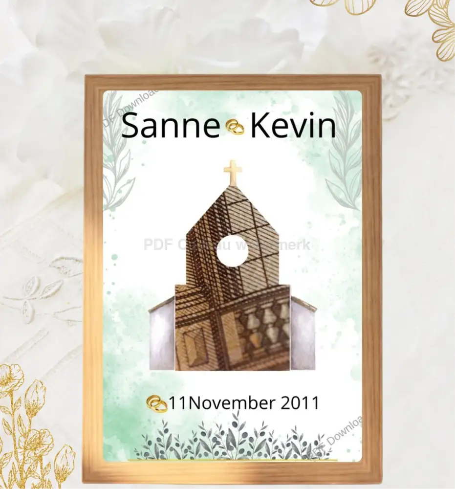 Fotolijst geldcadeau - Personaliseerbaar- Origineel huwelijks cadeau met geld verwerkt - PDF Cadeau