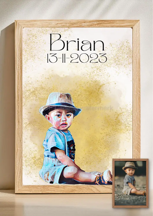 Gepersonaliseerd aquarel portret – Unieke print op basis van jouw foto 080 - PDF Cadeau