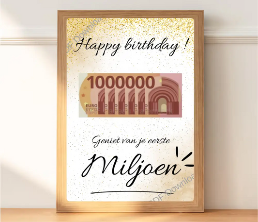 Fotolijst geldcadeau - Geniet van je eerste miljoen - verjaardag cadeau - PDF Cadeau