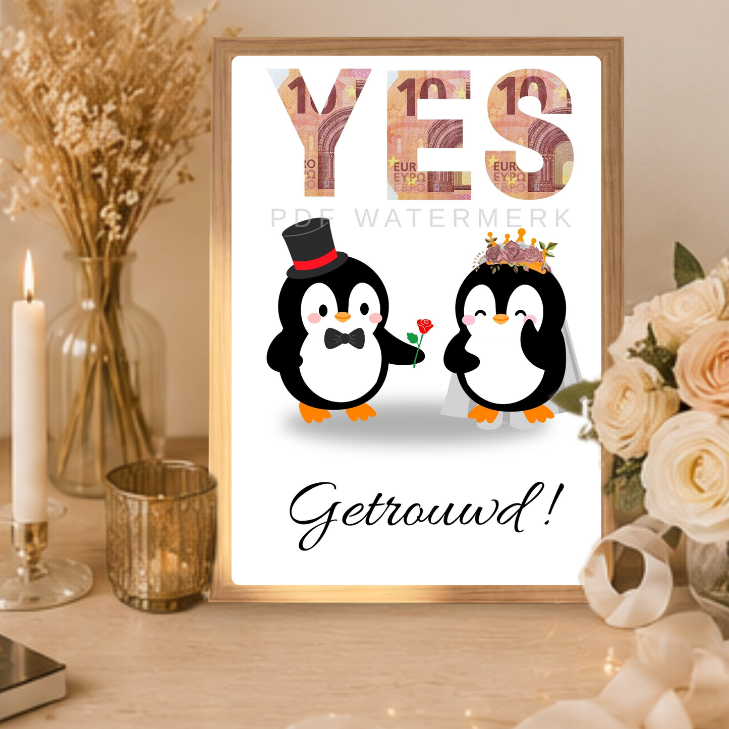 Fotolijst geldcadeau -  Yes, getrouwd! - origineel  cadeau voor het huwelijk gefeliciteerd