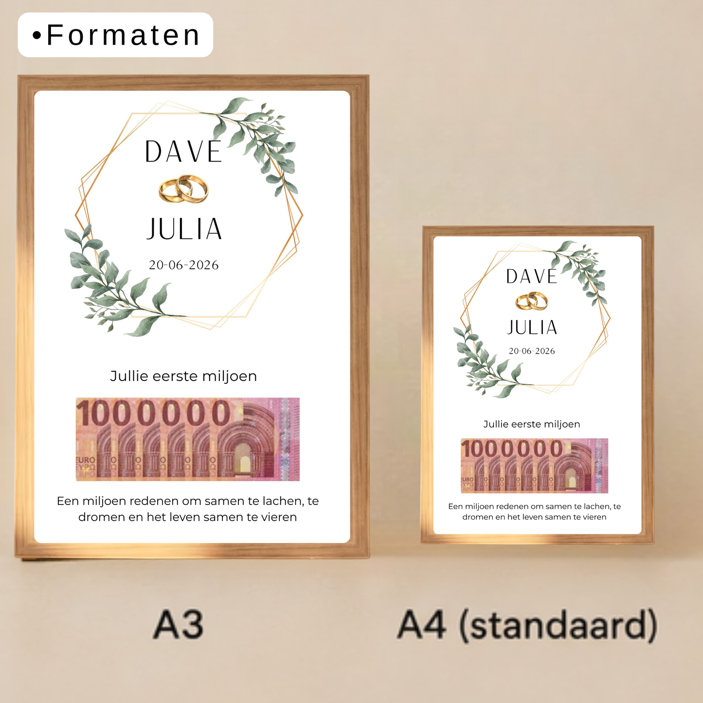 Gepersonaliseerd bruiloft cadeau met geld