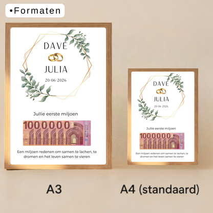 Gepersonaliseerd bruiloft cadeau met geld