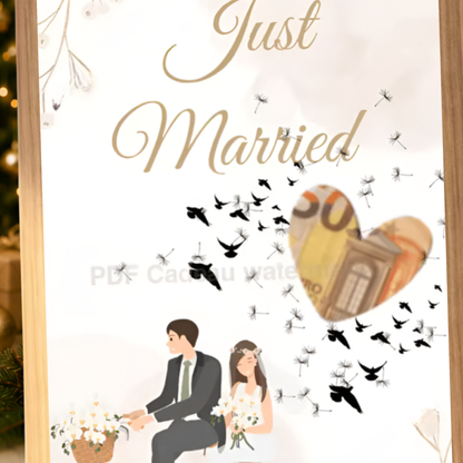 Just Married cadeau met geld in lijst