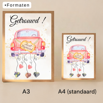Geld cadeau bruiloft auto in fotolijst