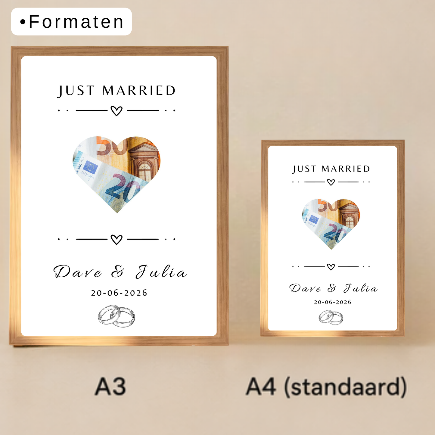Gepersonaliseerd geld cadeau bruiloft
