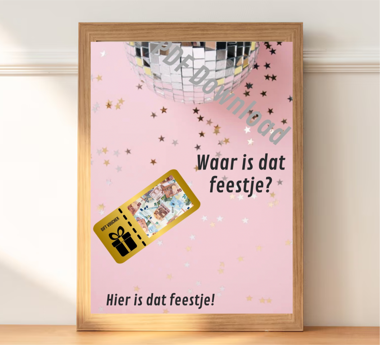 Printbaar feestcadeau sjabloon - Waar is dat Feestje? PDF download