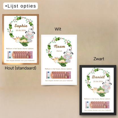 Fotolijst geldcadeau - Je eerste miljoen -  geldcadeau voor een geboren kindje