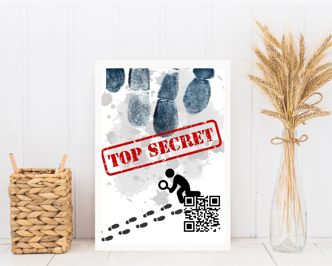 Grappig cadeau man in fotolijst met qr-code