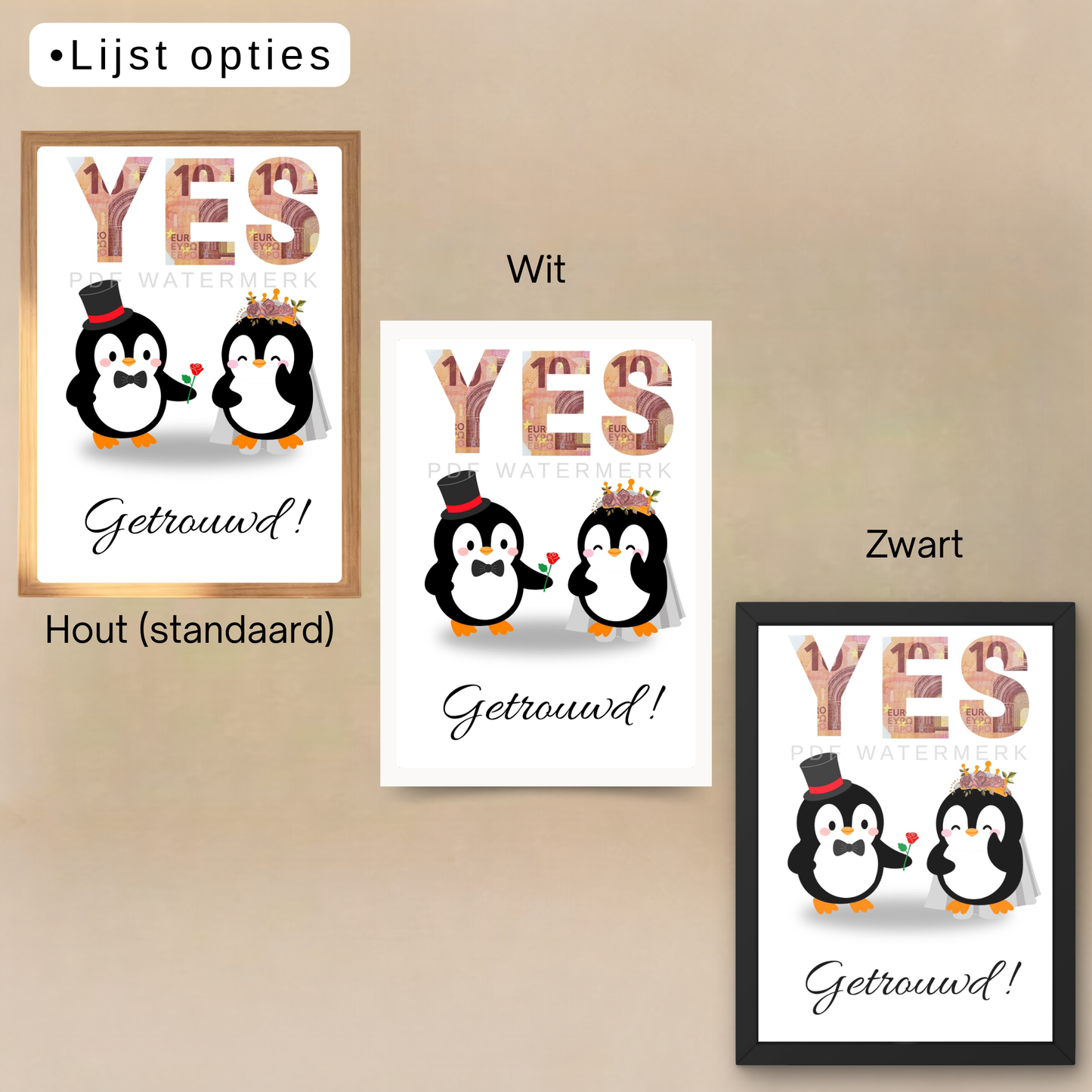 Fotolijst geldcadeau -  Yes, getrouwd! - origineel  cadeau voor het huwelijk gefeliciteerd