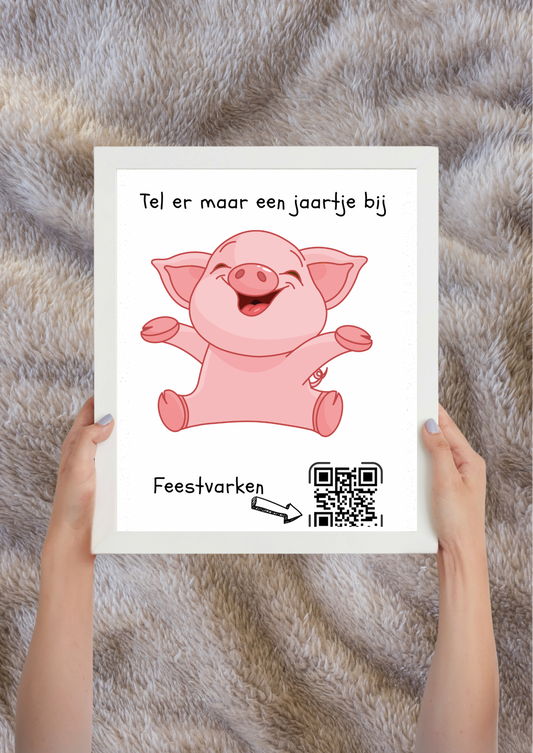 Grappig QR-code verjaardagscadeau met feestvarken