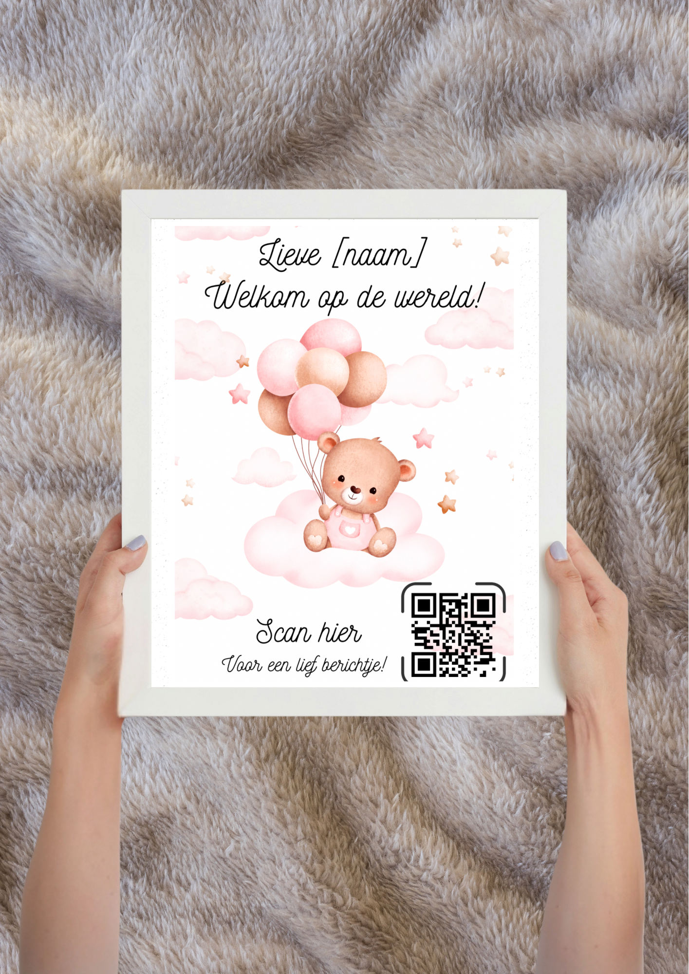 Gepersonaliseerd QR-code cadeau voor pasgeboren babymeisje