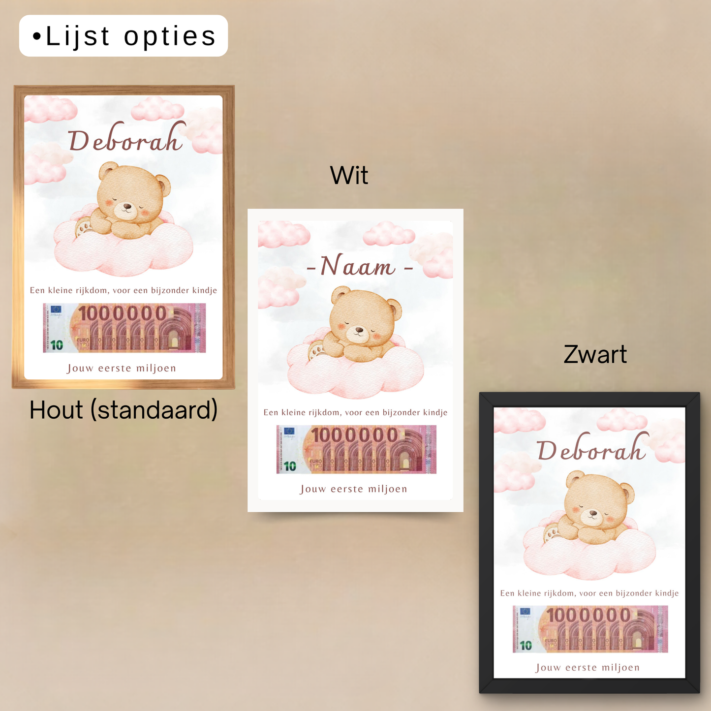 Fotolijst geldcadeau - Geld cadeau voor een geboren baby meisje