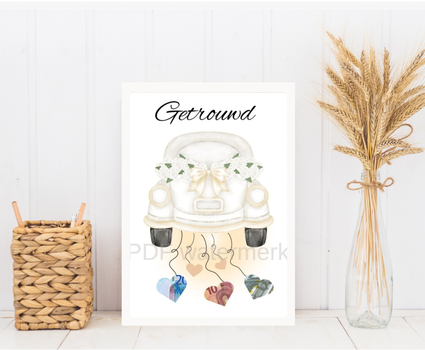 auto geld cadeau bruiloft en huwelijk met fotolijst