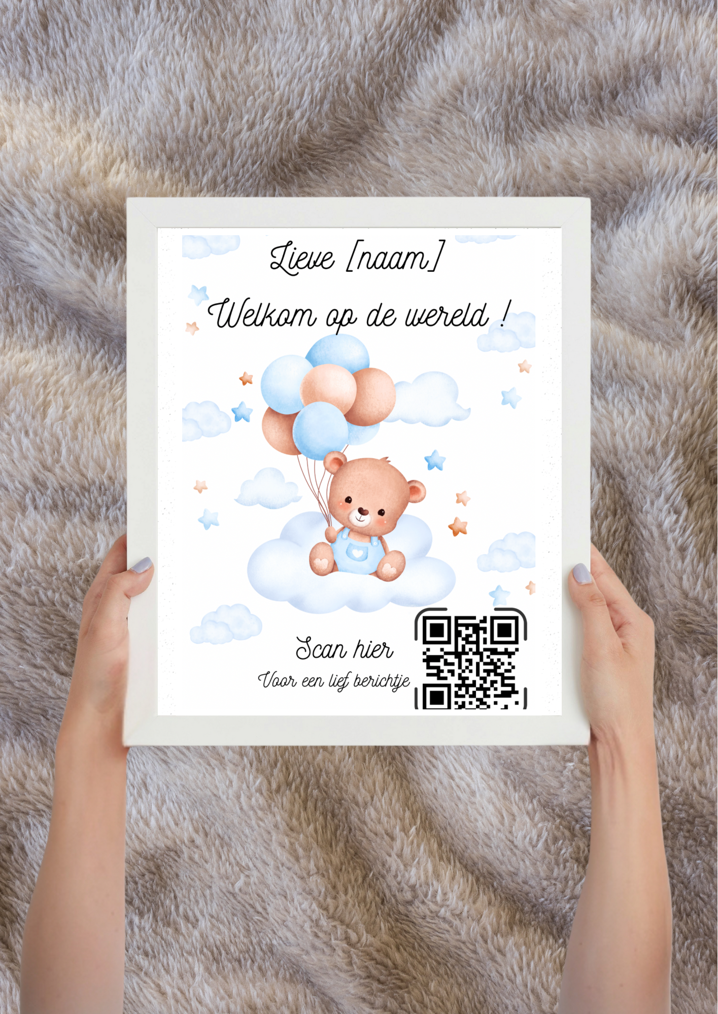 Gepersonaliseerd QR-code cadeau voor pasgeboren baby