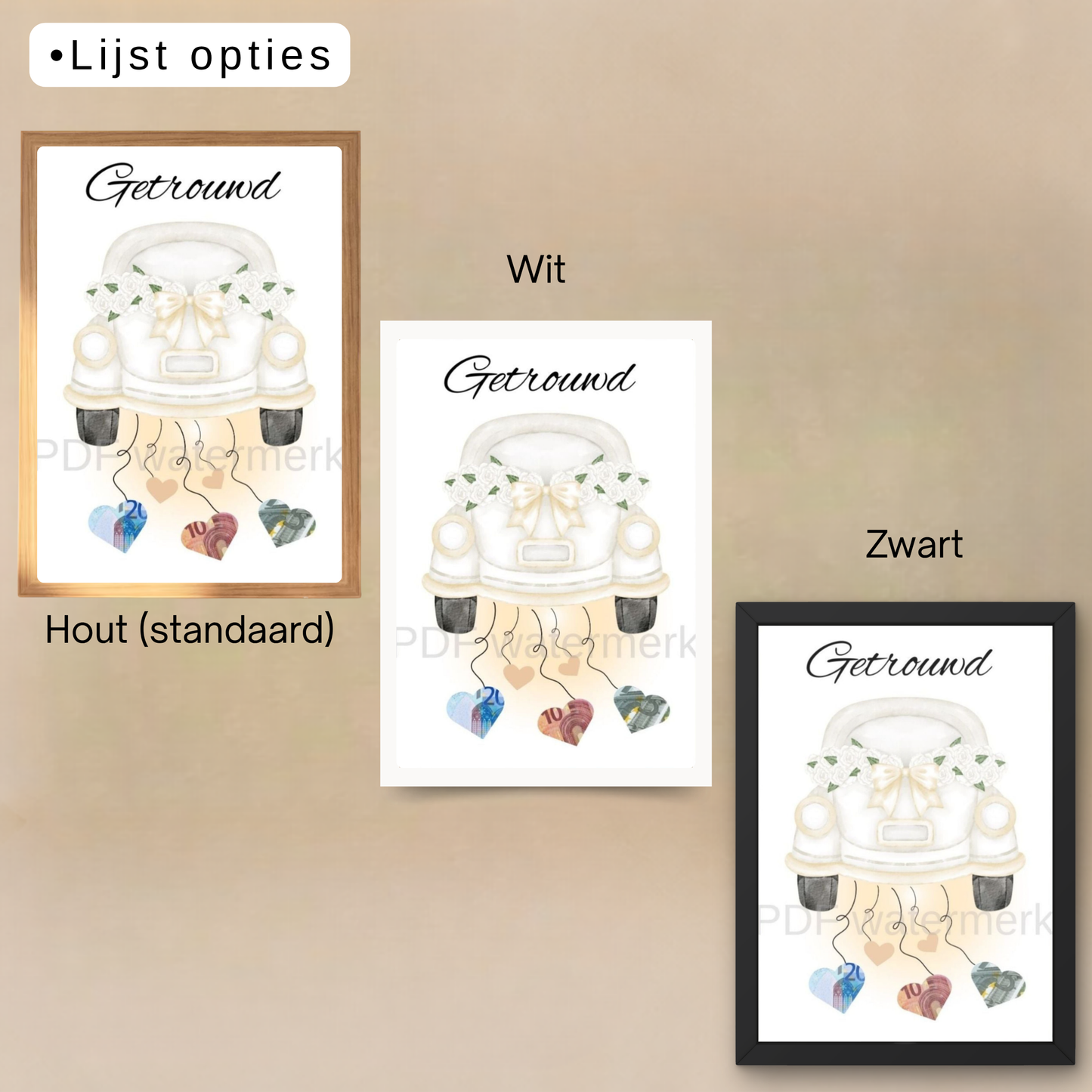 Leuk verpakt geld cadeau in fotolijst bruiloft