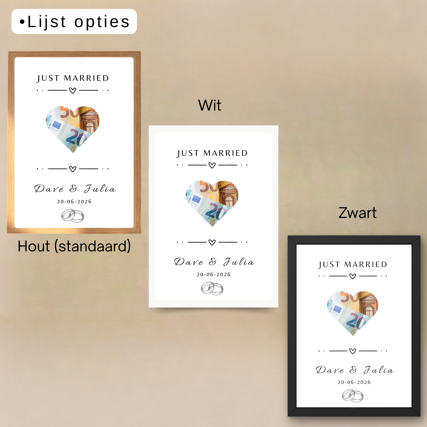 Gepersonaliseerd geld cadeau bruiloft