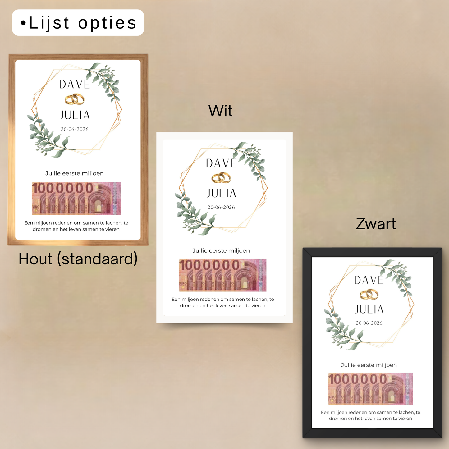 Gepersonaliseerd bruiloft cadeau met geld
