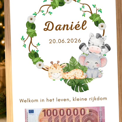 Fotolijst geldcadeau - Je eerste miljoen -  geldcadeau voor een geboren kindje
