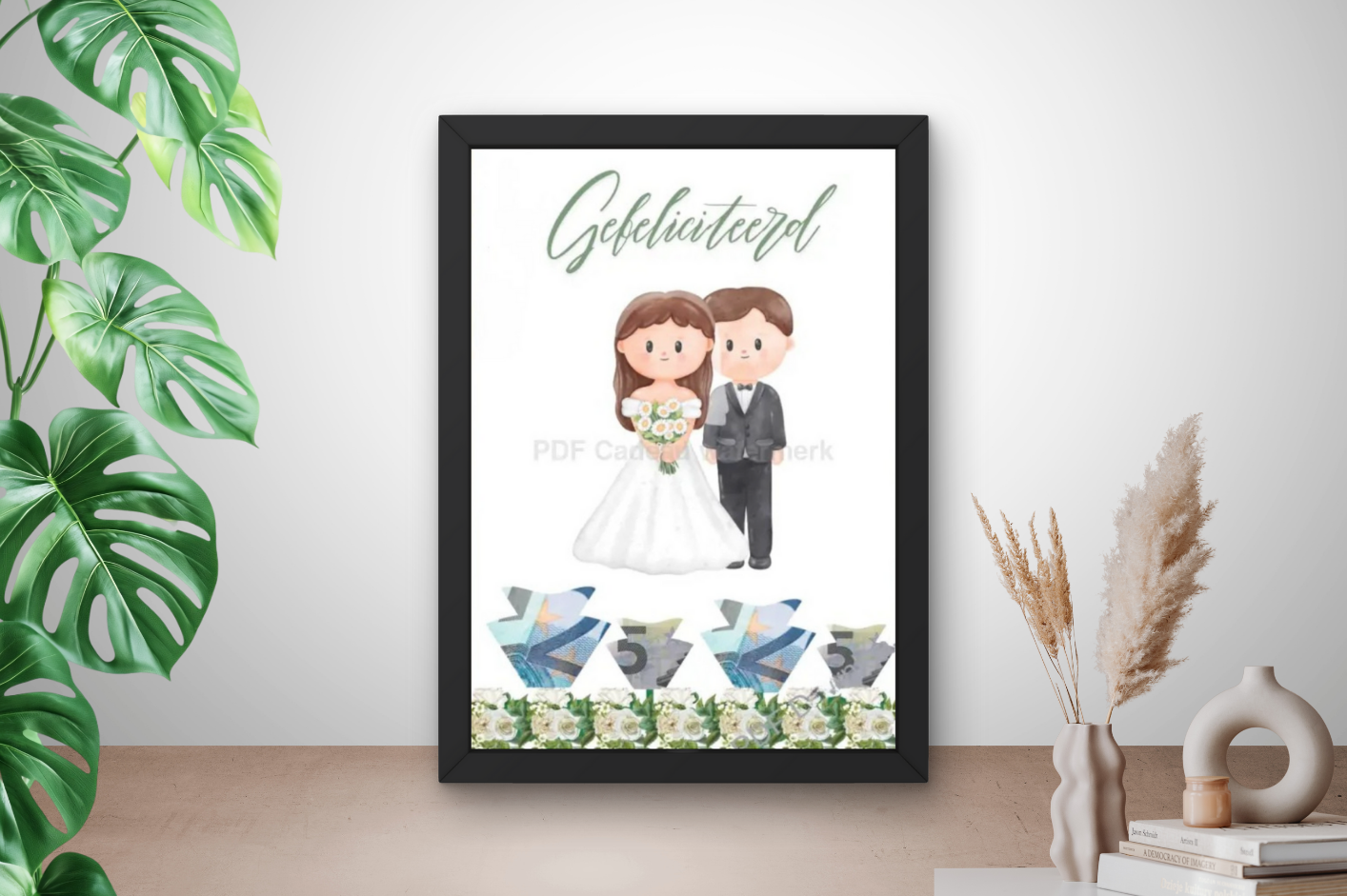 Fotolijst geldcadeau - Gefeliciteerd -  origineel geld cadeau voor het huwelijk en bruiloft