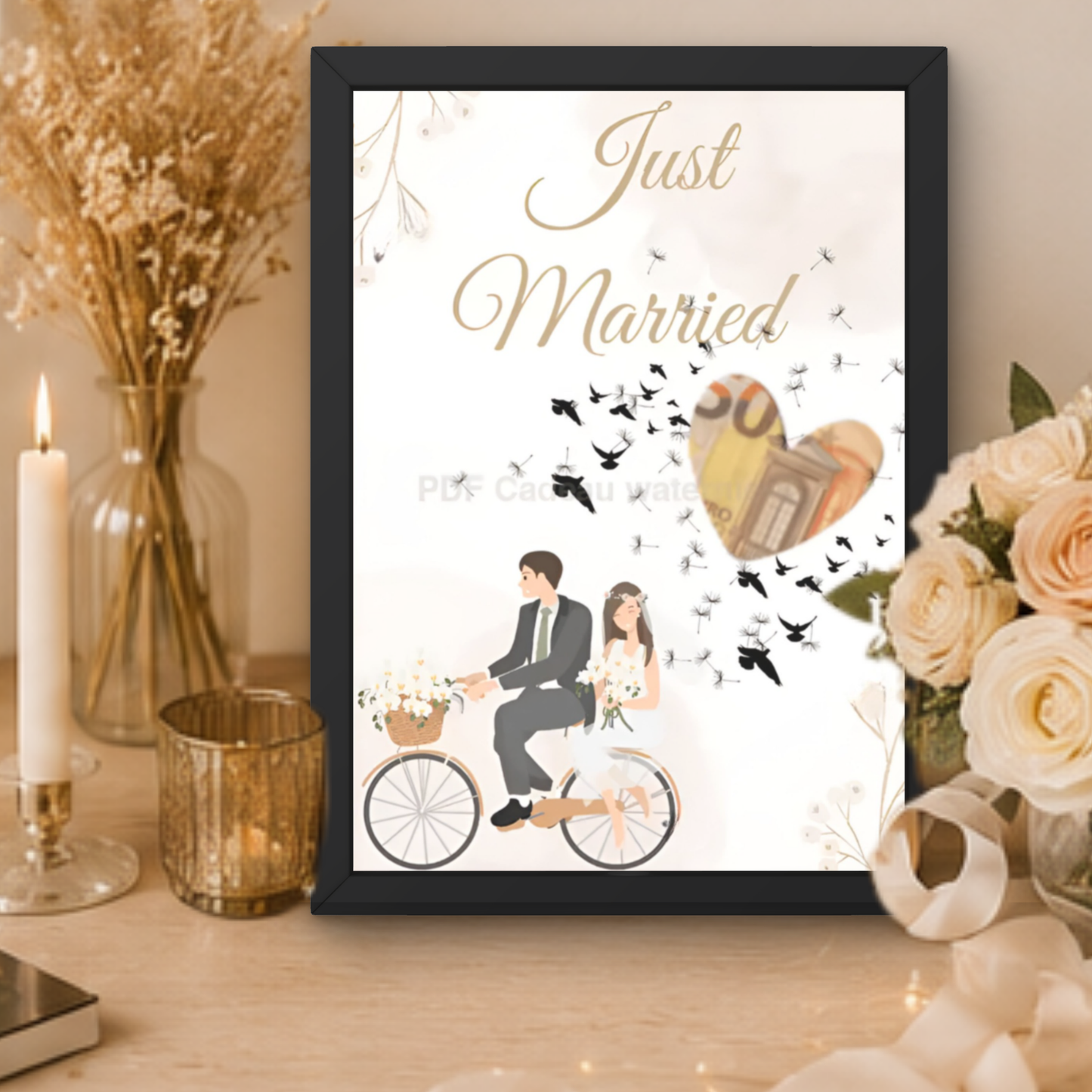 Geld cadeau bruiloft origineel verpakken met ons just married geld cadeau
