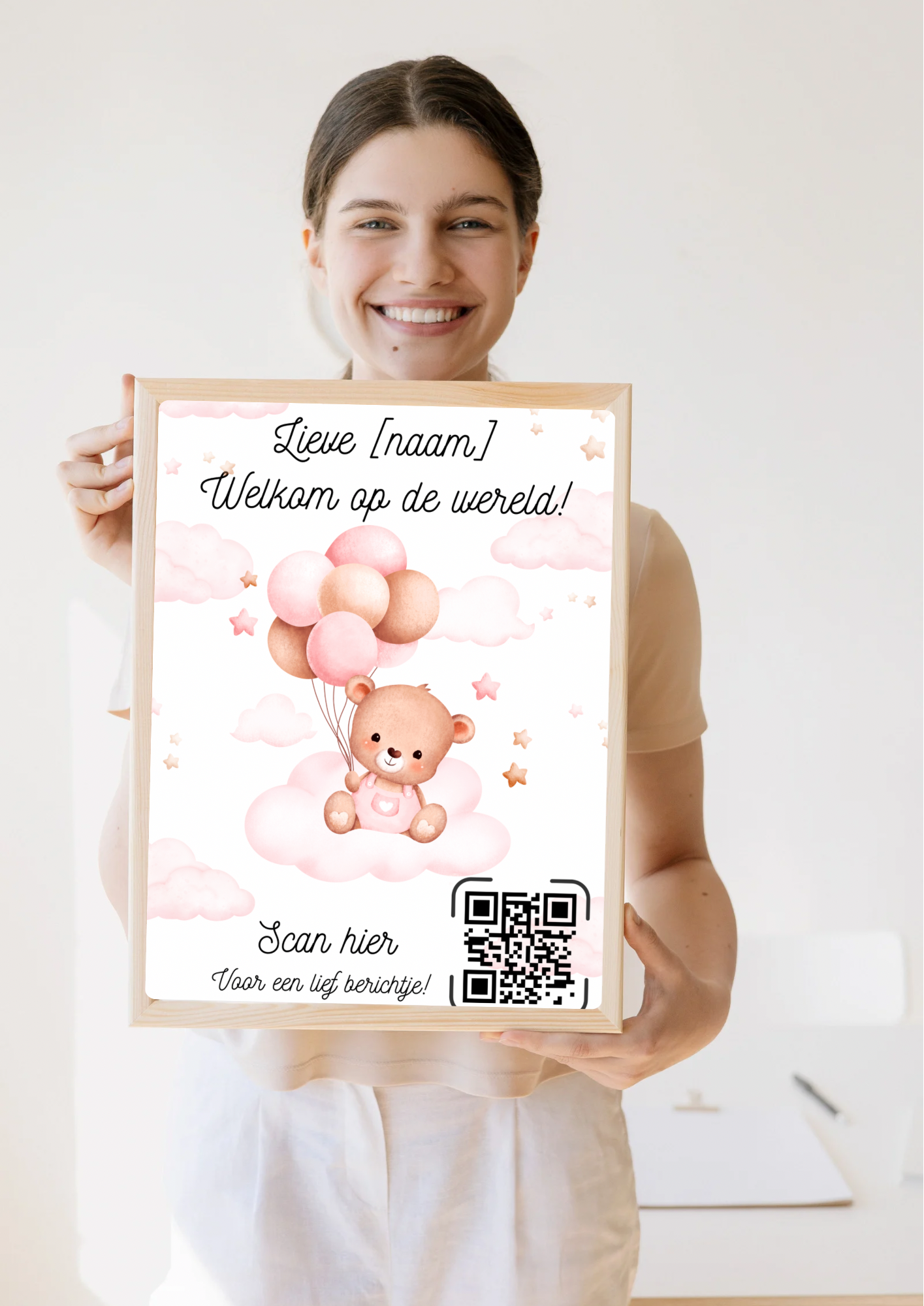 Lieve babyprint met QR-code en persoonlijke boodschap