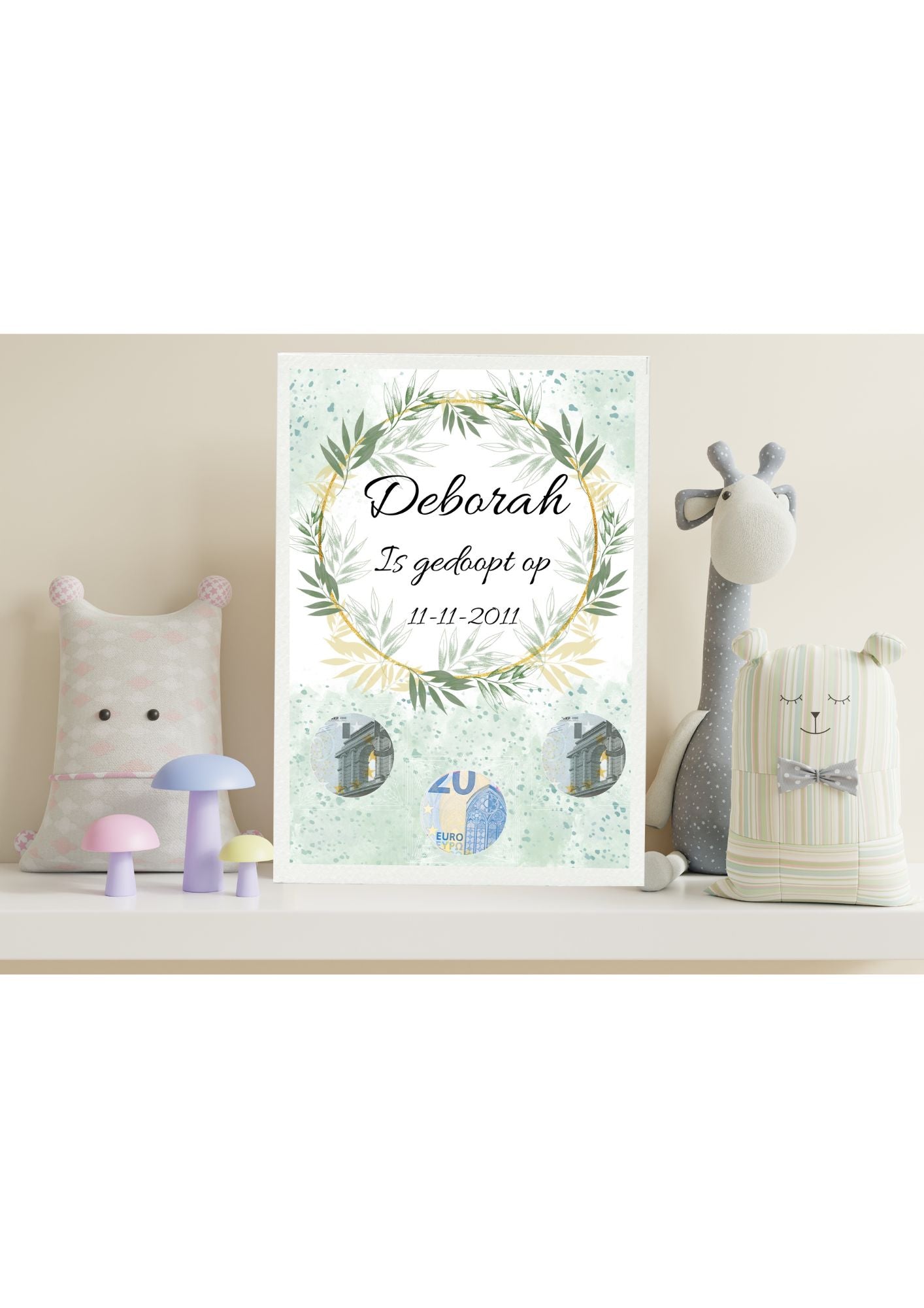 Fotolijst geld cadeau voor de doop van een jongen of meisje