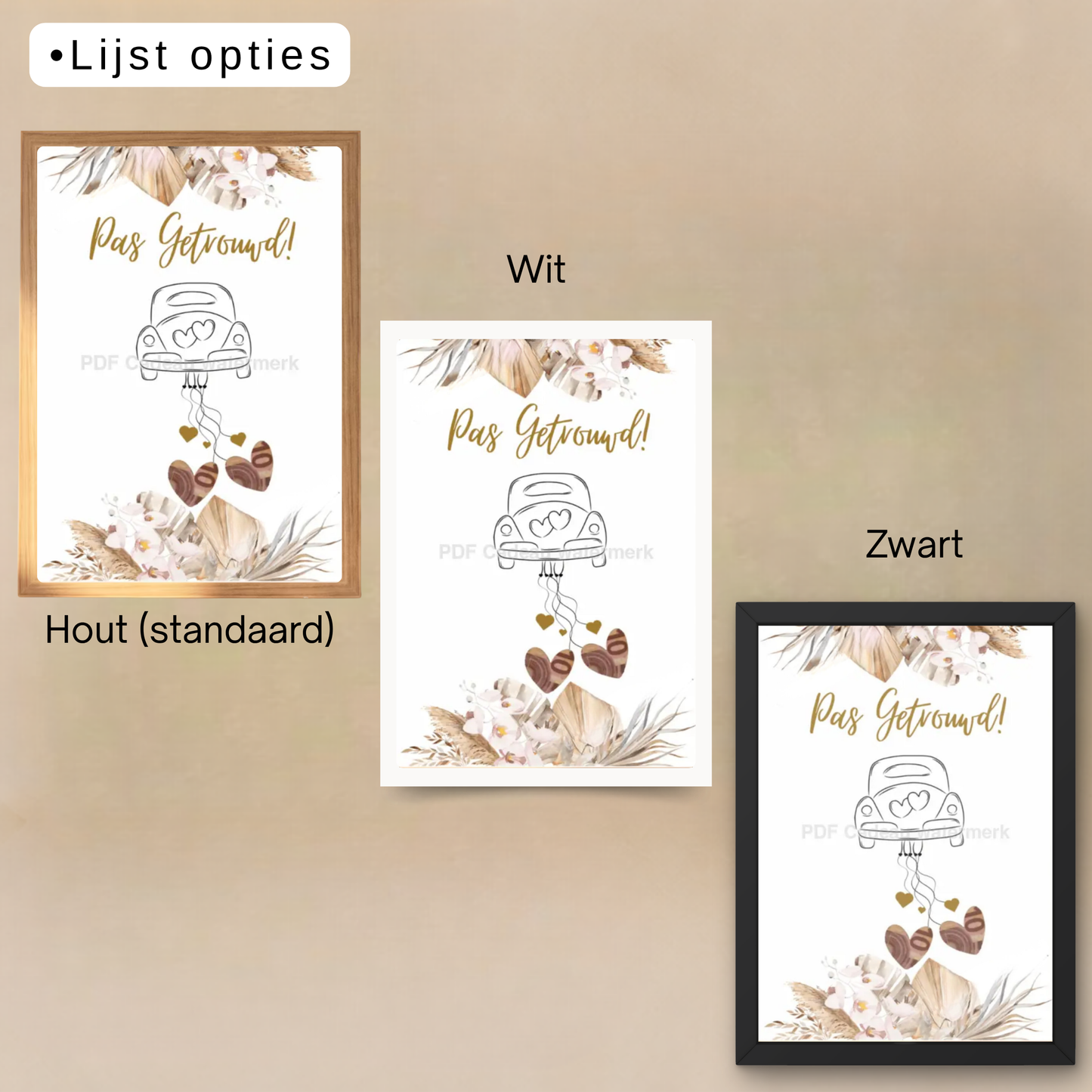 Fotolijst geldcadeau - Pas getrouwd ! - leuk geld geven in fotolijst voor een bruiloft