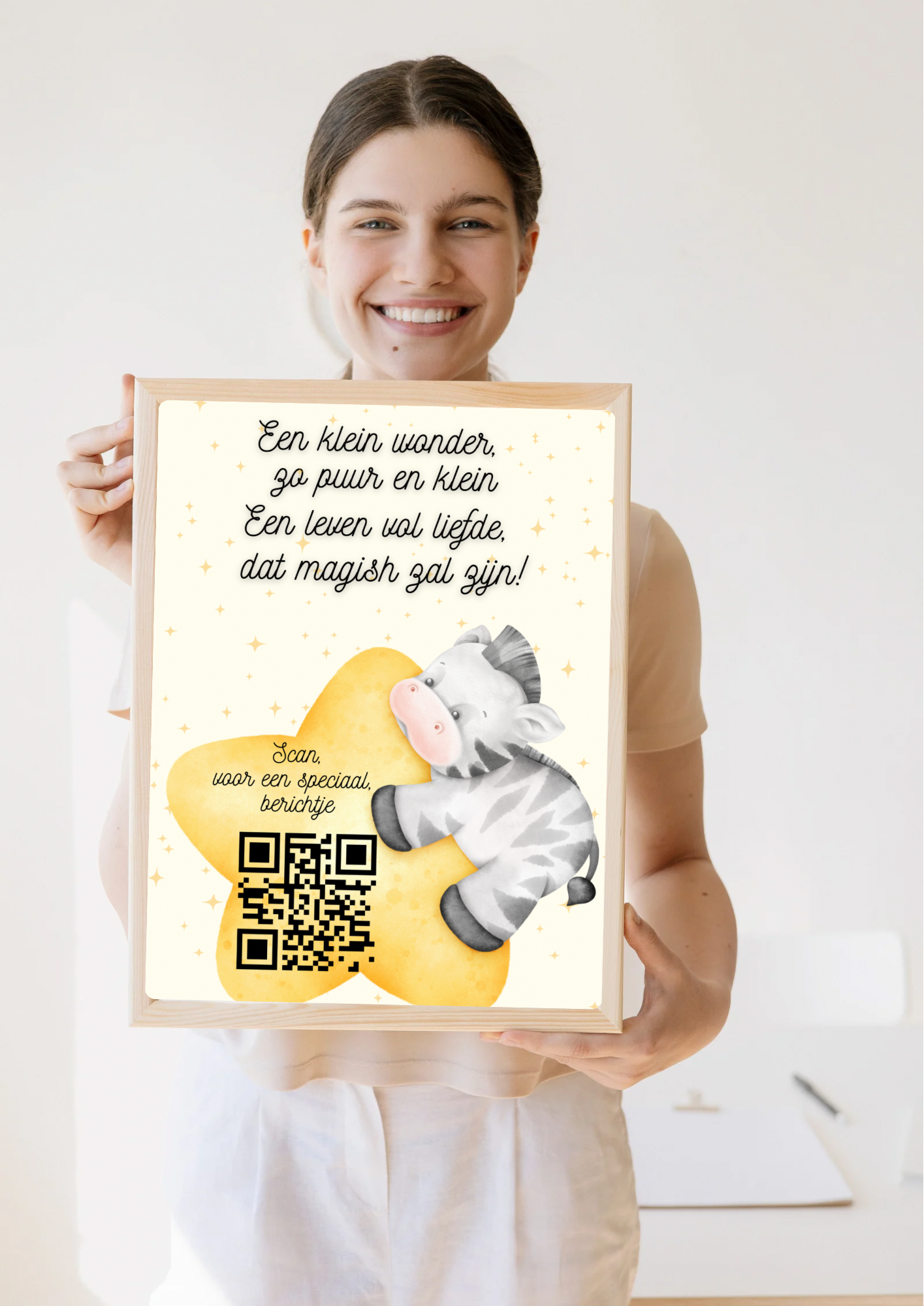 QR-code geboortecadeau met schattige zebra en ste