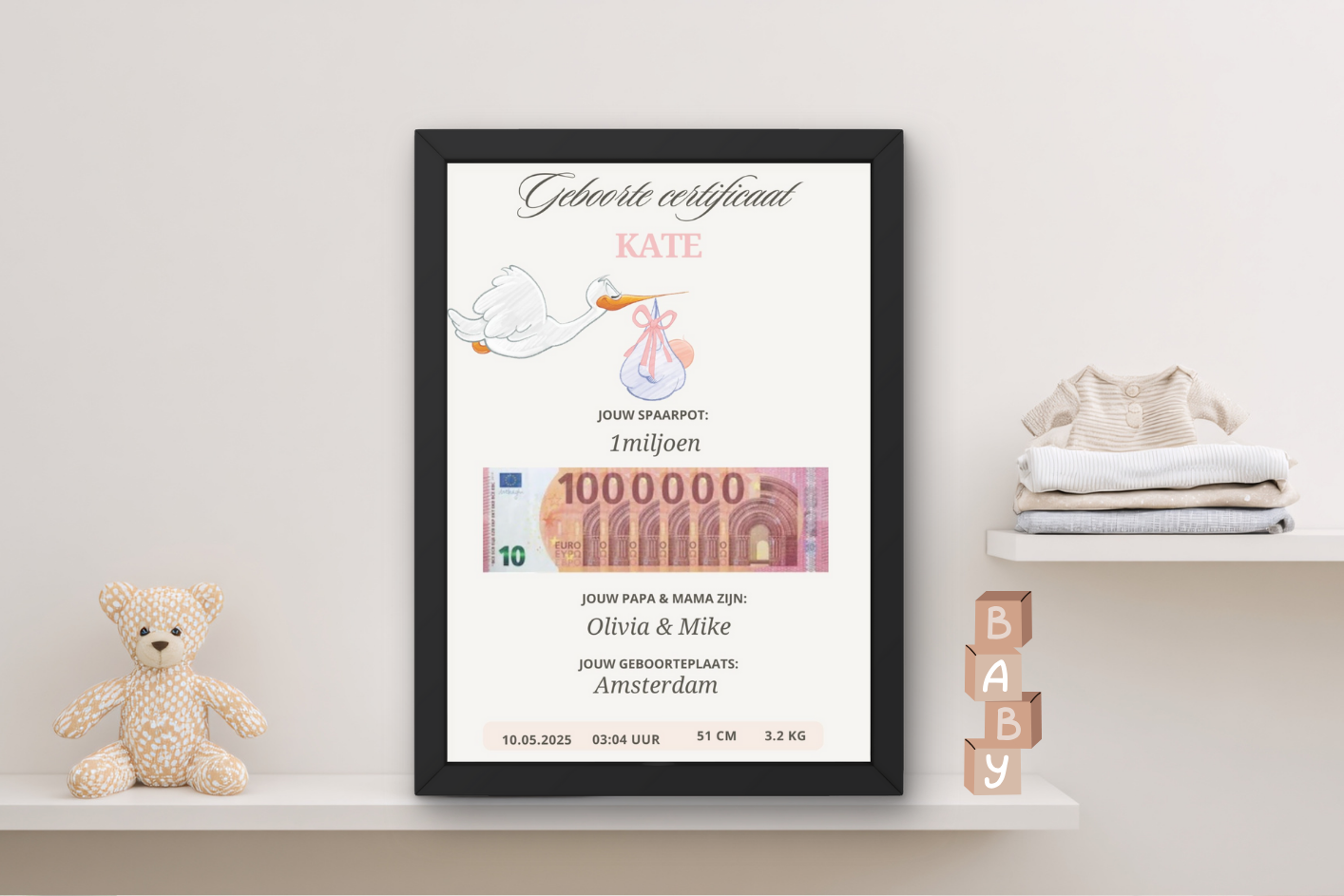 Blijvend & gepersonaliseerd kraam cadeau geboorte meisje