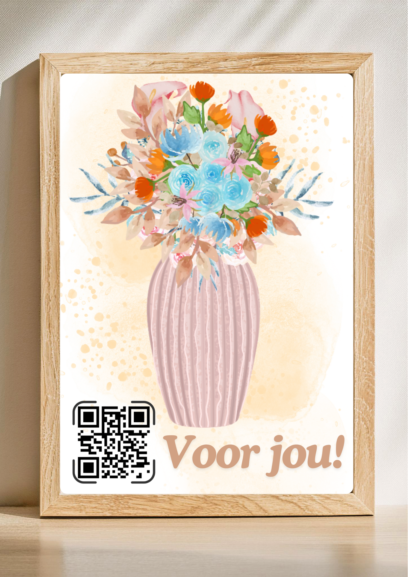 Gepersonaliseerd cadeau met QR-code en bloemen