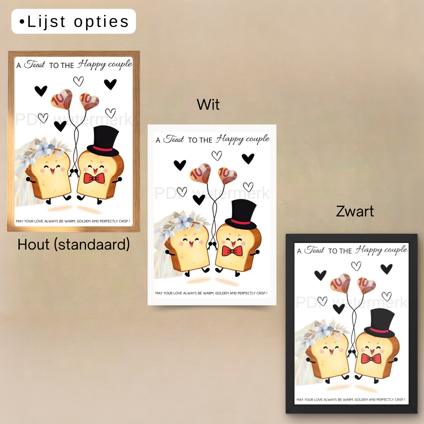 Origineel geld geven bruiloft in fotolijst