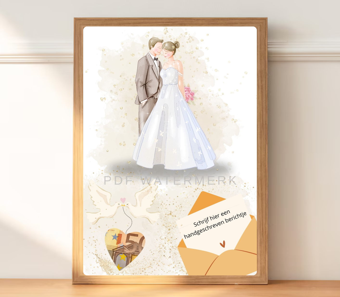 fotolijst geld cadeau voor een huwelijk en bruiloft met geld