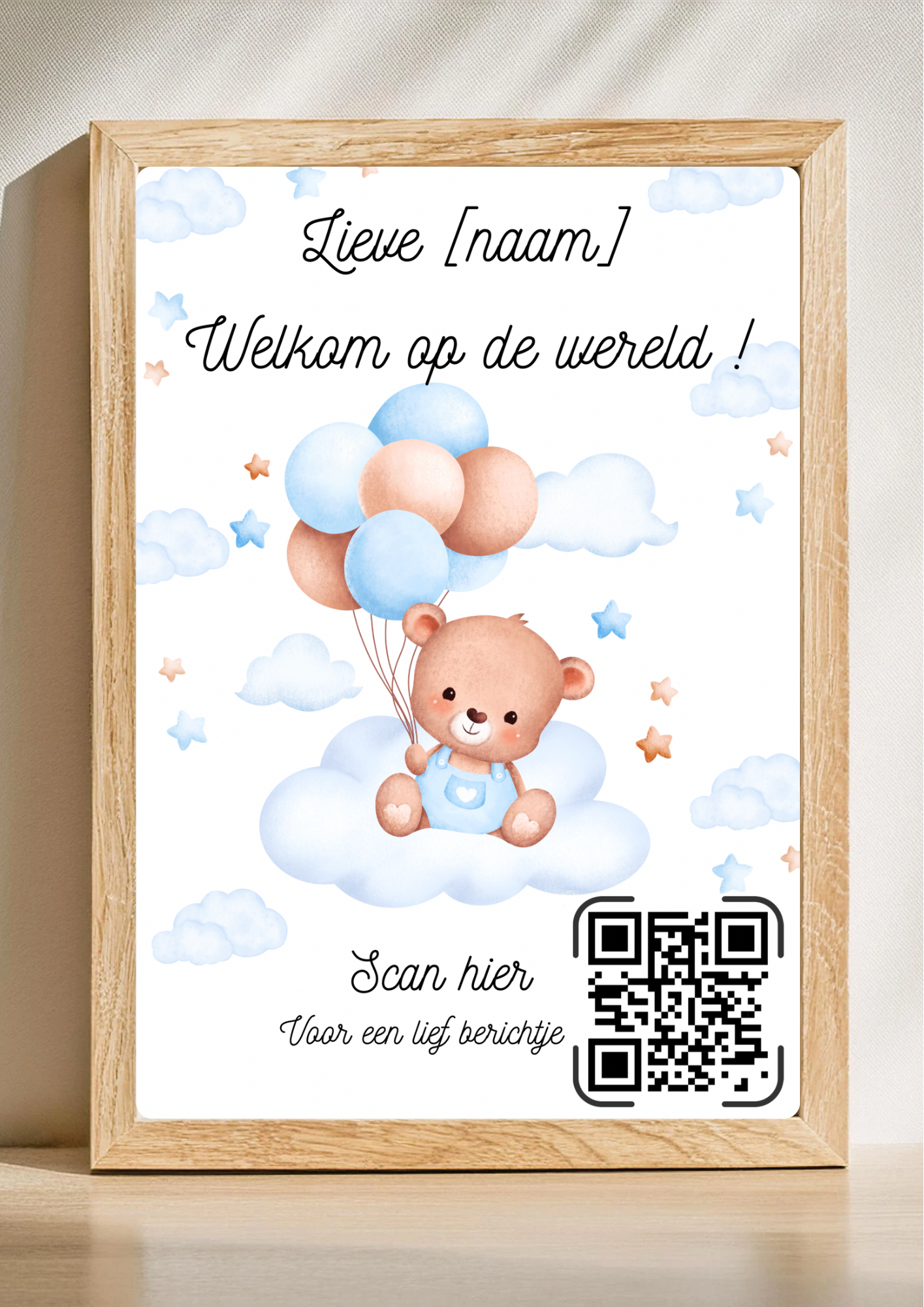 DIY QR-code kraamcadeau printen en inlijsten voor babyshower