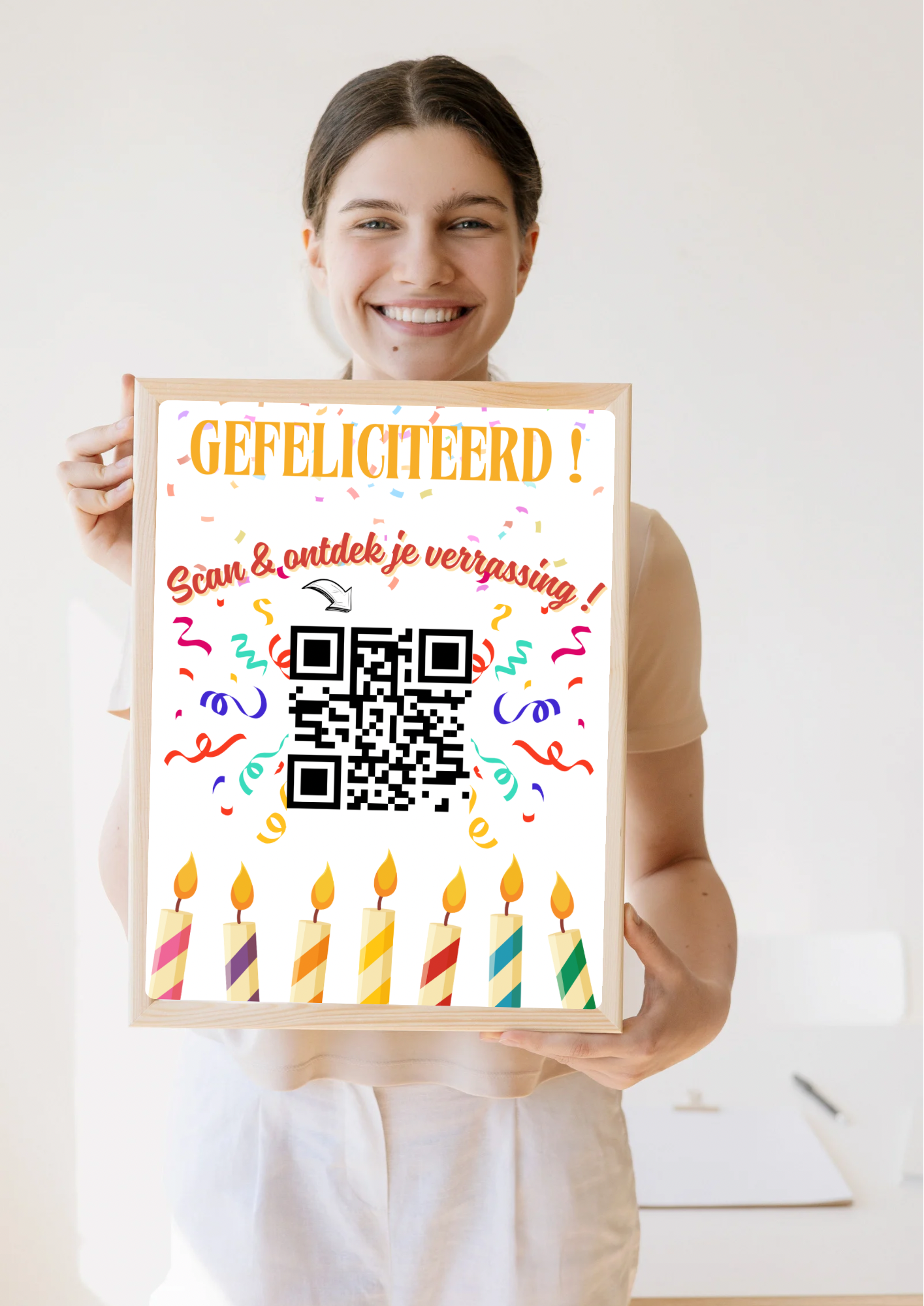 QR-code cadeau in fotolijst voor verjaardag