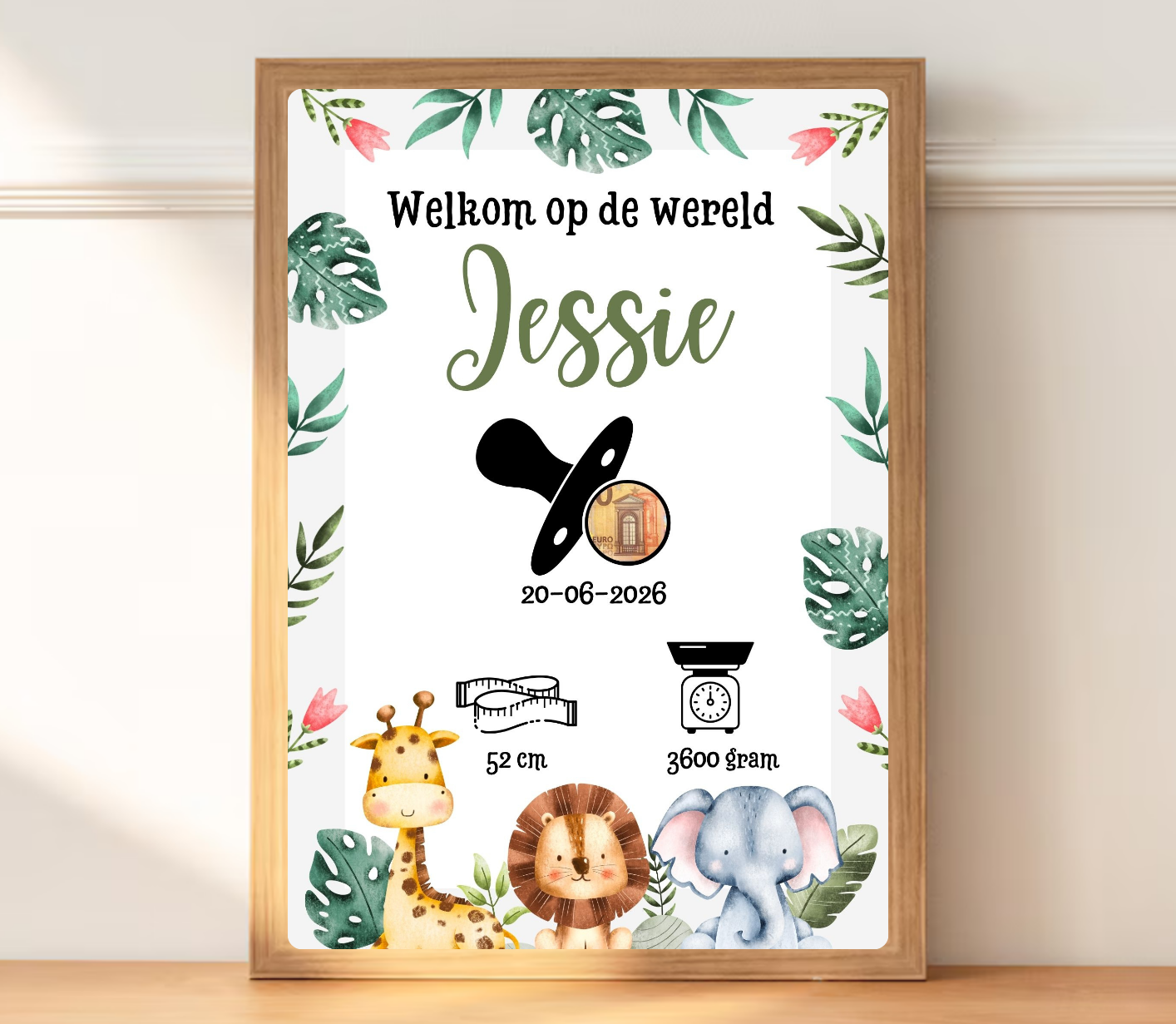 Kraamcadeau met naam en geboortedatum