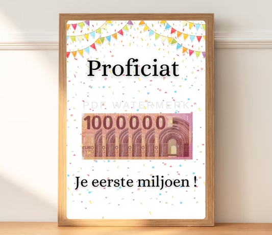 Fotolijst geldcadeau - Proficiat je eerste miljoen - fotokader geld geschenk - PDF Cadeau