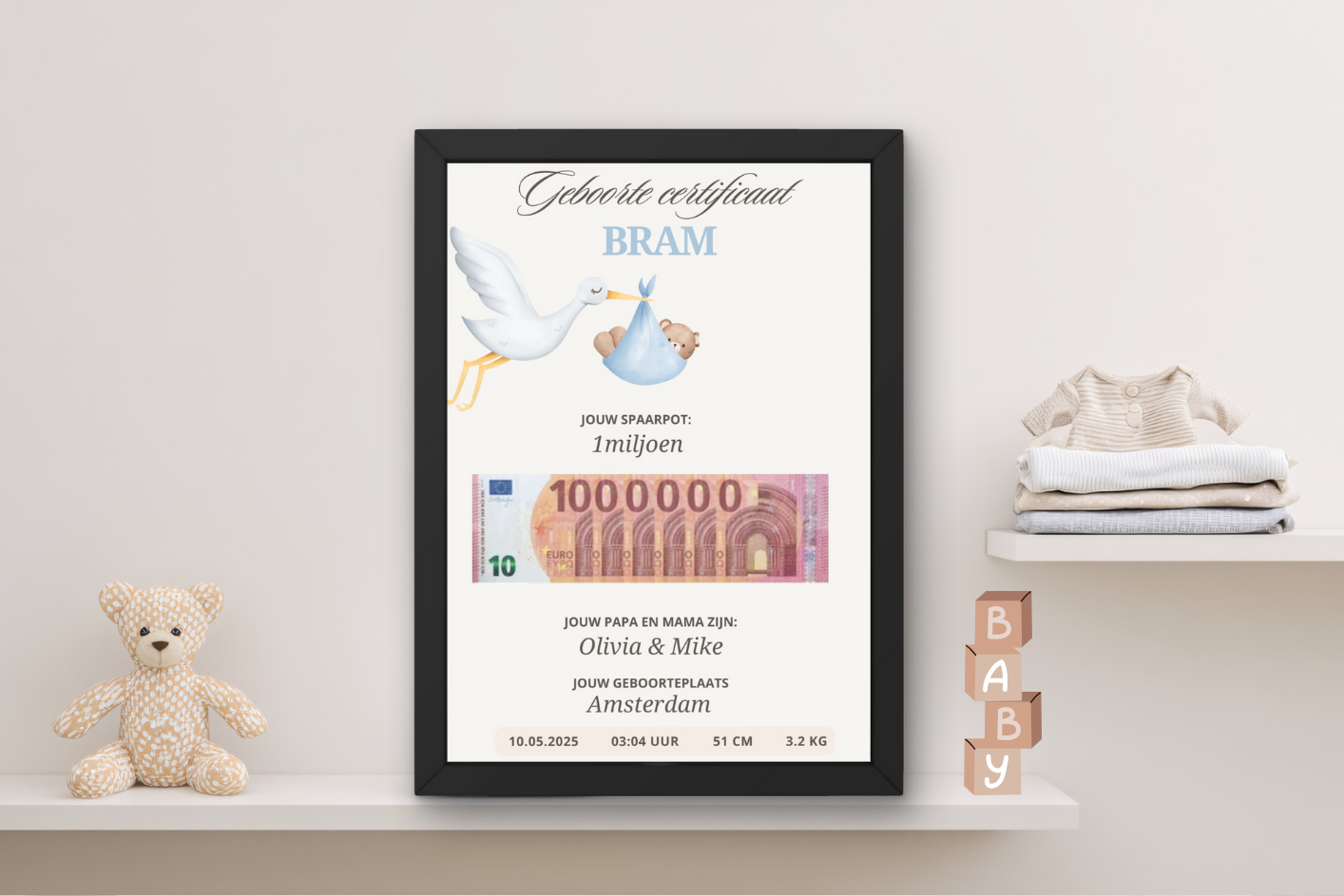 Blijvend cadeau gepersonaliseerd geboorte jongen