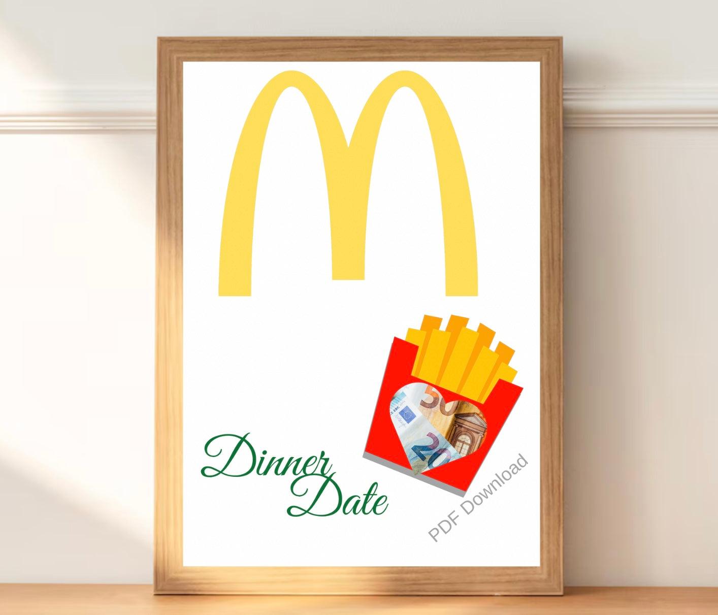 Dinner date Mac Donalds. Verwen valentijnscadeau voor je geliefde - PDF Cadeau