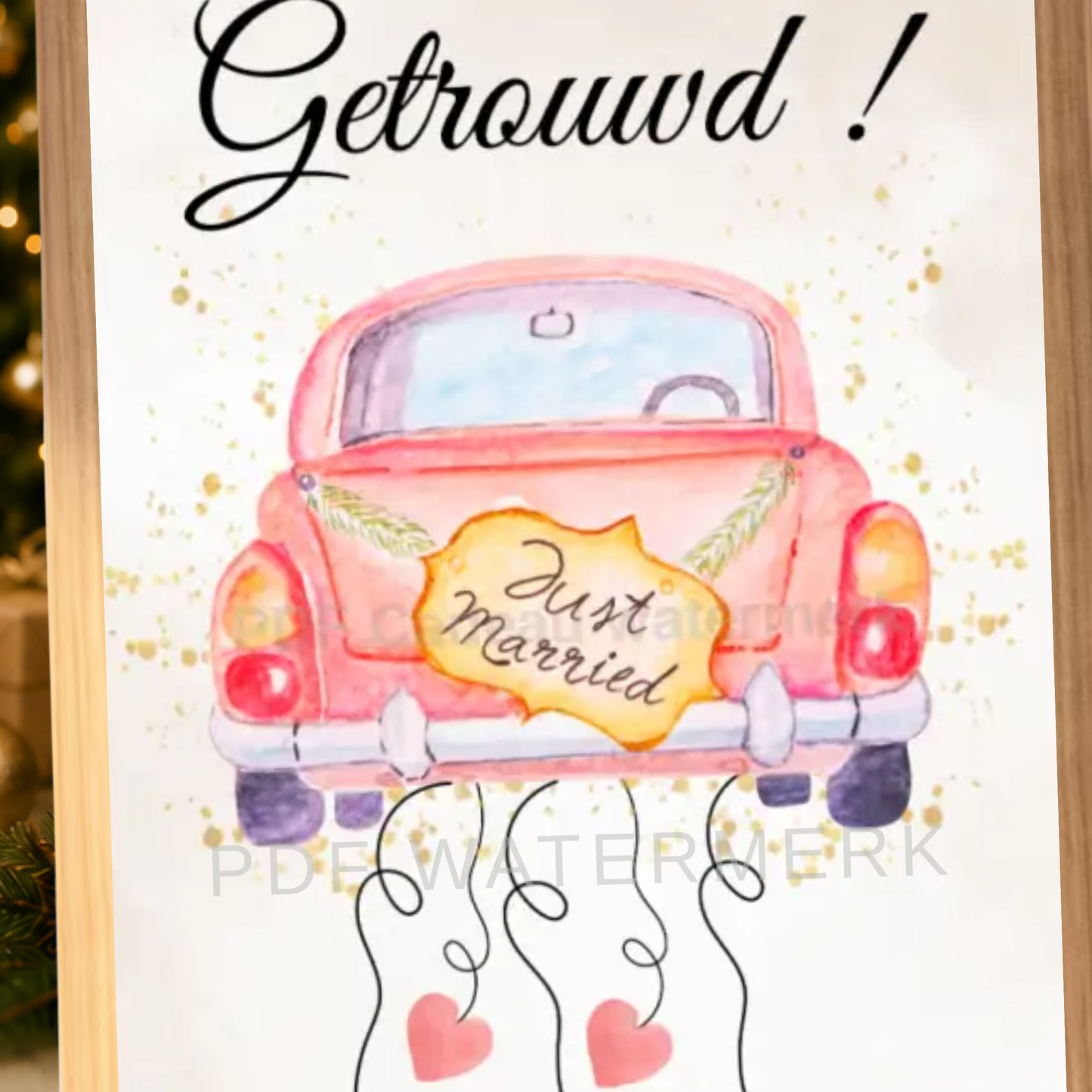 Geld cadeau bruiloft auto in fotolijst