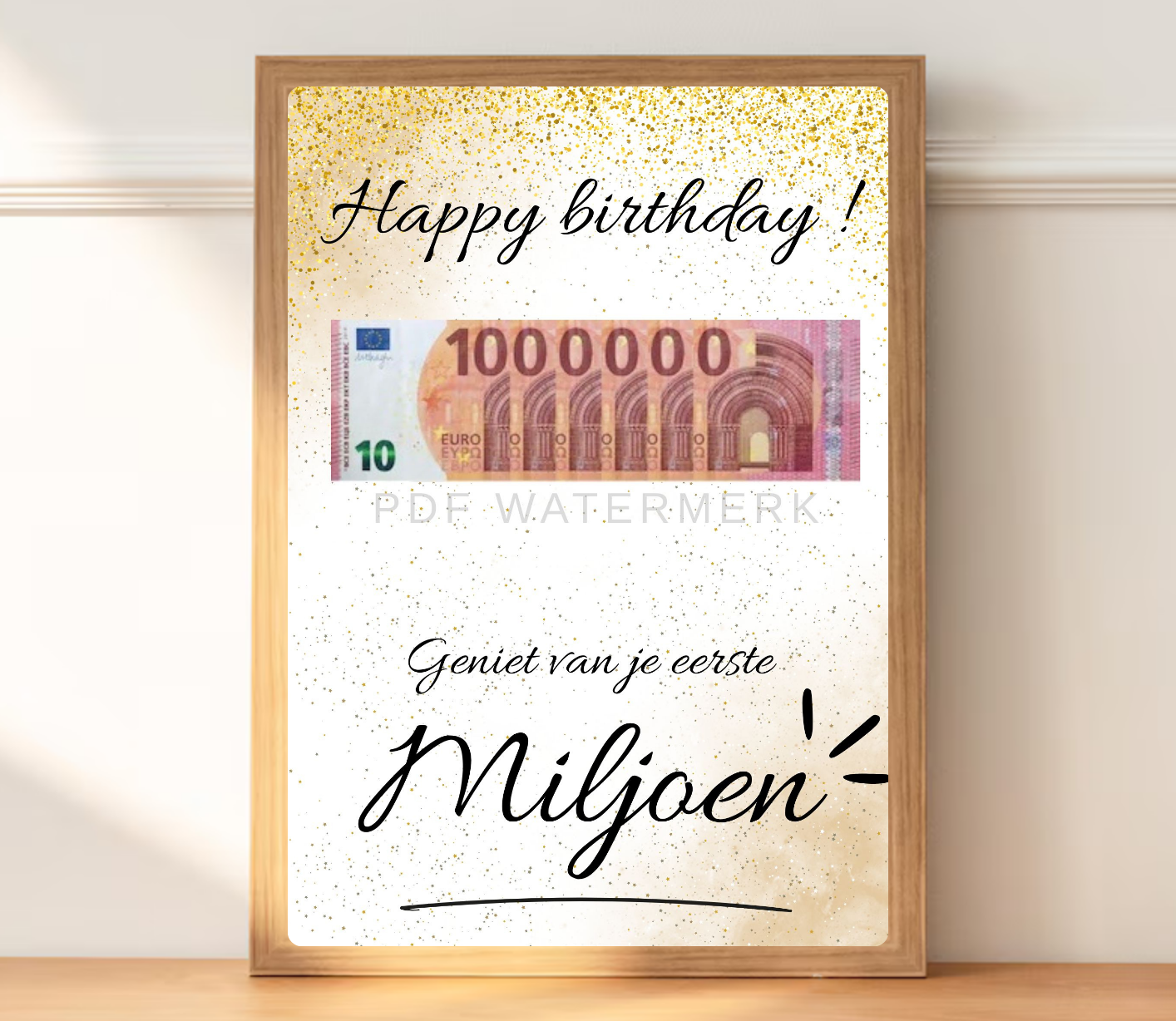 Fotolijst geldcadeau - Geniet van je eerste miljoen - verjaardag cadeau - PDF Cadeau