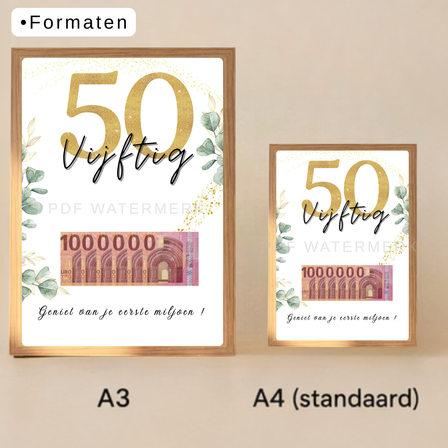 Geld cadeau 50 jaar vrouw in fotolijst